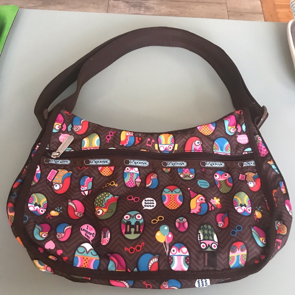 Le Sport Sac brown owl print purse